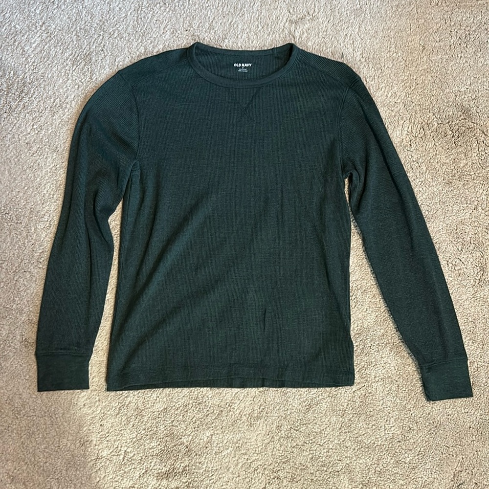 Old Navy Men’s Medium Built-In Flex Waffle Knit Forest Green Long sleeve T-shirt